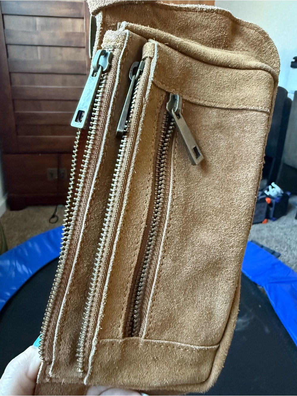 Free People Avalon 100% Leather Suede Sling Crossbody Or Belt Bag - Tan Brown - Picture 11 of 14